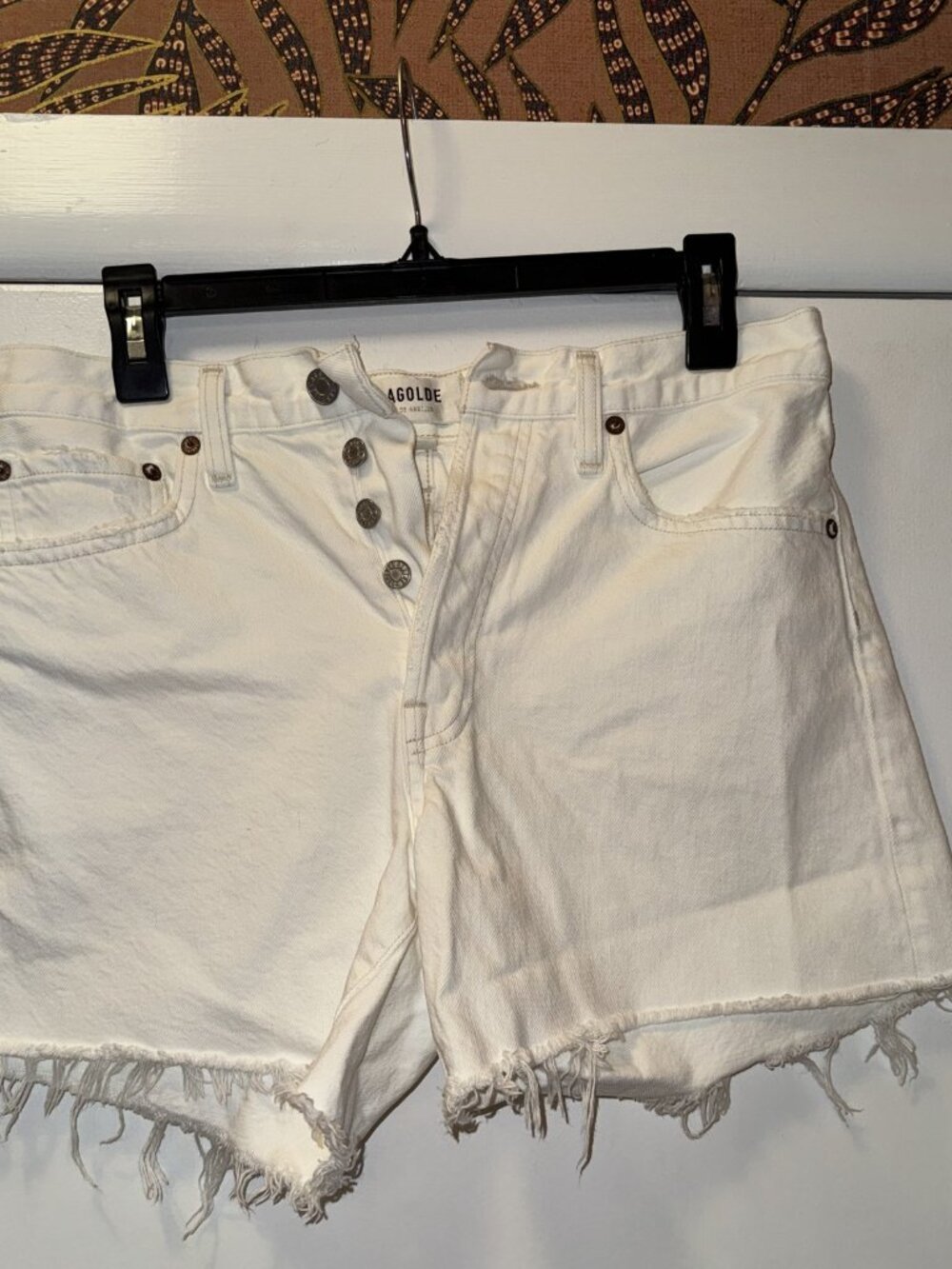 AGOLDE Parker Long Frayed Denim Shorts White Women's Size 27